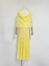 abordables JAUNE-Sirène / Trompette Robe de Soirée Élégant Robe Formel Mariage Longueur au sol Manche Courte Col haut Dentelle avec Châle 2025