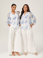 economico Pantaloni-pantaloni a gamba larga in lino traspirante bianco sporco