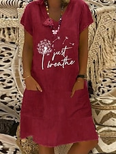 ieftine Rochii Boho-Pentru femei Rochii Midi Rochie de in Rochie casual Rochie Boho Rochie imprimata Elegant Modă Clasic Mâneci Bufante Vacanță Concediu Rochie de toamna Fit regulat Păpădie Manșon scurt În V Galben