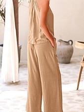 abordables Ensembles-Femmes Élégant Mode Streetwear Ensembles en coton et lin Sans manches Col Halter Couleur Unie Extérieur Travail Occasionnel Noir Vin Vert Véronèse Été Coupe régulière