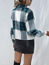 preiswerte Hemdjacken-Damen Hemdjacke Freizeitjacke Bequem Tasche Knöpfe Mode Outdoor Karomuster Ausgehen Wochenende Reisverschluss Regulär Revers Normale Passform Langarm Oberbekleidung Grün Grau Herbst Winter