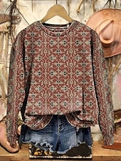 economico Tops Boho-Per donna Felpa Pullover Stampato Floreale Grafico Geometrico Caldo Moda Western Manica Lunga Girocollo Top Regolari Casuale Streetwear Abbigliamento Quotidiano Blu Nero Fucsia Arancione Verde