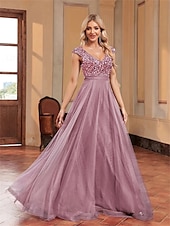 economico BLU-Abiti per Quinceanera A-Line elegante abito formale per matrimonio lunghezza del pavimento senza maniche scollo a V tulle con schiena a V e paillettes