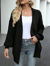 ieftine Cardigane și îmbrăcăminte exterioară-Pentru femei Pulover Bluza Elegant Modă Șic Stradă Culoare pură Deschis frontal Tricotat Manșon Lung Topuri obișnuite Tricotat În aer liber Zilnic Sfârșit de săptămână Negru Roz Îmbujorat Toamnă Iarnă