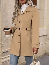abordables Abrigos de Invierno-Mujer Abrigo de invierno Abrigo Mantiene abrigado Cómodo Botones Moda Plano Vacaciones Casual Diario Botonadura Simple Largo Cuello Vuelto Ajuste regular Manga Larga Ropa de calle Caqui Otoño Invierno