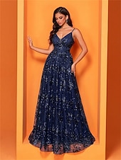 levne Polos formální / Koktejl-Šaty ve tvaru A pro Quinceanera Elegantní Šaty Formální Svatební Dlouhé bez rukávů V Výstřih Polyester Bez zad s plizé