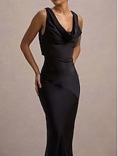 abordables Robe de cocktail-Femmes Robe Longue Maxi Robe Robe de Cocktail Mode Moderne Soirée Fête du thé Mince Uni Sans manches Col en V Noir Été