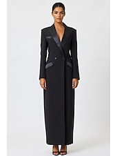 preiswerte Bodenlänge-Black Tie Blazer Smoking Säulen Kleid Mutter der Braut Elegantes Hoher Schlitz Hemdkragen Bodenlänge Lange Ärmel mit