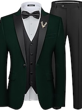 economico Festa di cena-Completi da matrimonio da uomo Completi di ritorno a casa Tuxedo Borgogna Moda Formale a tinta unita Fit standard 3 Pezzi Monopetto Due bottoni