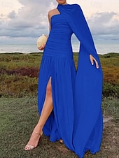 abordables JAUNE-Ligne A Robe de Soirée Élégant Robe Formel Mariage Longueur au sol Sans manches Épaules Dénudées Chiffon avec Froncé 2025