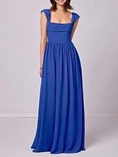 baratos Vestidos para Madrinhas-Vestido de madrinha linha A, alças, sem mangas, elegante, longo, chiffon, com pregas / franzido, 2025