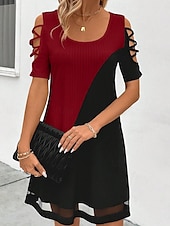 abordables Art &amp; Design Robes-Femmes Robe Midi Robe trapèze Robe d&#039;été Élégant ancien Occasionnel Maison Soirée Fête Coupe Ample Couleur Unie Bloc de Couleur Manche Courte Col ras du cou Noir et Blanc Rose Claire Jaune Rouge Ét