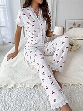 economico Top e pantaloni pigiama da donna-Per donna Set Pigiama Casual Comfort Floreale Farfalla Patchwork Elastico in vita Camicia Pantalone Casa Quotidiano Manica Corta Scollo a V Rosa chiaro Bianco Rosa Rosso Estate Primavera Vestibilit