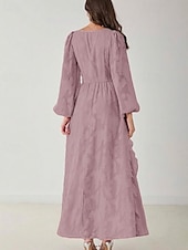 baratos Comprimento do chão-Linha A Vestido Para Mãe dos Noivos Formal Convidado do casamento Elegante Simples Minimalista Decote V Longo Chiffon Renda Manga Longa com Franzido Babados em Cascata 2025