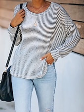ieftine Tricou cu dungi și geometric-Pentru femei Bluză Dungi Stilat Casual Manșon Lung Stil Nautic Topuri obișnuite Zilnic Imprimeu Negru Gri Vară Primăvară Toamnă