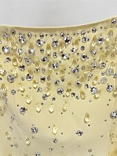 cheap YELLOW-Mermaid / Trumpet High Fashion Yellow Dress Elegant Dress Formal Wedding Floor Length Semi Formal Long Sleeve Square Neck Crepe Center Back Slit with Crystal