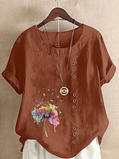 ieftine Cămăși-Pentru femei Bluză Floral Grafic Stilat Casual Manșon scurt Stil Nautic Topuri obișnuite Zilnic Ieșire Nasturi Imprimeu Alb Roz Îmbujorat Mov Maro Trifoi Vară Primăvară