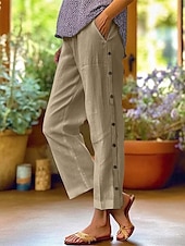 abordables Pantalon uni en coton et lin-Femmes Pantalon en coton et lin Pantacourt Mode Occasionnel Longueur cheville Taille Moyenne Uni Taille Élastique Respirant Confortable Rue Tenue quotidienne Sortir Noir Blanche bleu marine Bleu Ciel