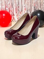 abordables Années 1950-Escarpins Mary Jane bordeaux à plateforme et nœuds pour femme – Chaussures rétro à talons hauts épais des années 1950 pour fêtes, cosplay et tenues d&#039;inspiration vintage
