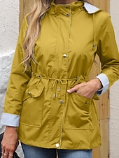 billiga aktiv jacka-Dam Trenchcoat Håller värmen Bekväm Dragkedja Ficka Mode Utomhus Slät Utekväll Helgen Dragkedja Normal Huva Normal Långärmad Ytterkläder Svart Gul Vin Höst Vinter