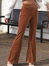 economico gamba larga e vita alta-Per donna Pantaloni a zampa Pantaloni Eleganti Streetwear Casual Lunghezza intera Naturale Semplice Elastico in vita Comodo All&#039;aperto Confortevole Vacanza Streetwear Marrone scuro Nero Rosa Autunno