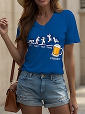 ieftine Umor &amp; Citate tricou-Oktoberfest Pentru femei Tricou Grafic Scrisă Epocă Stilat Clasic Manșon scurt În V Topuri obișnuite Zilnic Imprimeu Negru Alb Galben Roz Îmbujorat Roșu-aprins Vară Primăvară