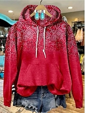 abordables Sweats à capuche-Femmes Sweat à capuche Graphique ancien Mode Western manche longue À capuche Hauts Réguliers Rue Tenue Quotidienne Fête Imprimé Poche Avant Blanche Jaune Gris foncé Rouge Marron Automne Hiver