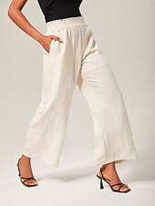 abordables Pantalons-Femmes Féminin Droit Longueur complète Taille haute Élégant Occasionnel Beige Été Automne Inter-saisons XS S M