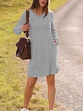 economico Abiti in maglia-Per donna Mini Abito Abito in maglia Casual Casuale Vestibilità regolare Semplice Manica Lunga Scollo a V Nero Marrone Verde Grigio Autunno Inverno