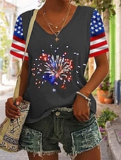 Χαμηλού Κόστους Ημέρα Ανεξαρτησίας Κορυφή-Ημέρα Ανεξαρτησίας Πατριωτικό Γυναικείο T-Shirt Γραφικό Σημαία Vintage Στυλάτο Κλασικό Κοντό Μανίκι V Λαιμός Κανονικά Μπλουζάκια Καθημερινά Σαββατοκύριακο Εκτύπωση Μαύρο Άσπρο Γκρι Καλοκαίρι Άνοιξη