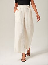 abordables Pantalons-Femmes Féminin Droit Longueur complète Taille haute Élégant Occasionnel Beige Été Automne Inter-saisons XS S M