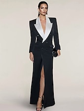 olcso Padlóhossz-Blézer Ruha Sellő  Trombita Estélyi Ruha Elegáns Ruha Csíkos Tuxedo Ruha Cipzáras Esküvői Vendég Formális Padlóhosszú Hosszú Ujjú Csúcs Gallér Szatén Zsebbel 2025