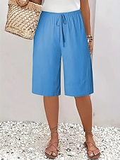 abordables Shorts-Femmes Mi-long Droit Confort Chino Longueur Genou Naturel Uni Basique Doux Confortable Décontracté Décontracté Quotidien Carmin Abricot Noir Blanche Été Coupe Ample