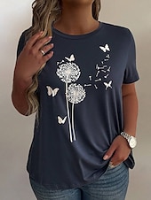 cheap Plus Size T Shirts-Women&#039;s Plus Size Tops T Shirt Floral Striped Print Short Sleeve Crew Neck Casual Daily Polyester Summer White Light Green