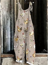 cheap Graphic Jumpsuit-Women&#039;s Overalls Vacation Vintage Ethnic Style Full Length High Waist Animal Drawstring Inelastic Formal Vacation Street Robin&#039;s Egg Blue Sage Khaki Summer Spring Fall Loose Fit