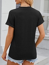 ieftine tricou simplu-Pentru femei Tricou Simplu Modă Stilat Clasic Manșon scurt În V Topuri obișnuite Zilnic Sfârșit de săptămână Nasturi Negru Alb Albastru piscină Trifoi Vară