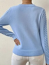 cheap Solid Colors-Women&#039;s Blouse Plain Modern Casual Long Sleeve Crew Neck Regular Tops Daily Going out Cut Out Blue Summer