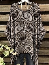 olcso Női csíkos és geometriai felsők-Női Boho ing Grafika Mértani Absztrakt Elegáns Csehország Aktív Rövid ujjú Denevérujj Terített nyak Normál felsők Napi Szabadság Strandruházat Fekete Fehér Arcpír rózsaszín Barna Nyár Tavasz
