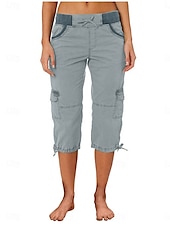 billiga Byxor-Dam Militärbyxor Semester Mode Streetwear Vadlängd Hög midja Slät Ficka Bekväm Mjuk Microelastisk Utomhus Gata Gul-Brun Svart Vit Orange Sommar Normal