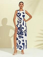 abordables Robes décontractées-Femmes Robe Décontractée Robe Ample Noir Blanche Sans manches Motif Floral Imprimé Ample Printemps &amp; Été Tour Décontracté Quotidien Occasionnel Vacances S M L
