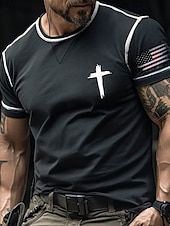 ieftine Credinţă-Bărbați Tricou Tricouri Cămașă cu mânecă scurtă Tee Top Manșon scurt Stil Nautic Vară Drapelul SUA american Σταυρός Modă Designer De Bază Imprimeu Vacanță Stradă Ieșire Negru Rosu Portocaliu Top