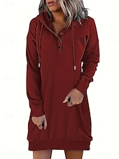 preiswerte Einfaches Kleid-Damen Minikleid Shiftkleid Lässig Täglich Lässiger Schnitt Grafik Langarm Mit Kapuze Schwarz Weiß Rosa Wein Frühling Herbst Winter