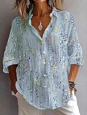 billige Kvinnenes Kunst &amp; Design Topper-Dame Skjorte Bluse Grafisk Abstrakt Bohem Daglig Stilfull Langermet Skjortekrage Vanlige topper Daglig Ferie Ut på byen Knapper Lysegrønn Rosa Lys Lilla Lyseblå Sommer Vår