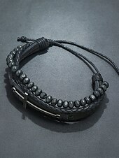 preiswerte Herrenschmuck-Gothic-Kreuz-Lederperlenarmband für Herren – mehrlagiges Vintage-Armband für Halloween-Partys und Retro-Punk-Stil