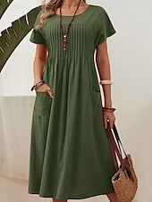 ieftine Rochii-Pentru femei Rochii Midi Rochie A line Rochie de vară Casual Zilnic Fit regulat Simplu Manșon scurt Stil Nautic Roșu-aprins Bleumarin Verde Militar Vară