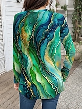 billige Kunst &amp; Design t-skjorte-Dame T skjorte Grafisk Geometrisk Abstrakt Årgang Fritid Langermet Crew-hals Lange topper Daglig Helg Trykt mønster Rød Blå Lilla Grønn Sommer Vår Høst