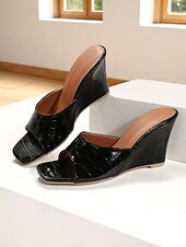 abordables Sandales de Vacances-Sandales à enfiler noires à motif crocodile pour femmes, mules à bout ouvert et talon carré pour des sorties estivales décontractées et des looks chics au bureau