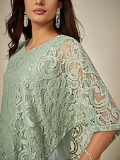 cheap Women&#039;s Dressy Tops-Women&#039;s Blouse Dressy Tops Plain Elegant Half Sleeve Crew Neck Regular Tops Wedding Guest Daily Lace Patchwork Layered Sage Green Summer Spring