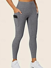 baratos Leggings lisas-Mulheres Leggings Shorts Abotoado Roupa de rua Casual Mimolet Cintura Alta Tecido Cintura elástica Respirabilidade Com Stretch Férias Esportes Roupa Diária Vinho Preto Azul Marinha Cinzento Claro
