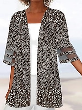 abordables vestes décontractées-Femmes Veste Décontractée Respirant Confortable Patchwork Imprimé Occasionnel Fleuri Vacances Rue Tenue quotidienne Sortir Ouvert devant Régulier Sans Col Coupe régulière Manche 3/4 Vêtements